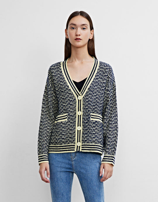 트위드 V넥 가디건