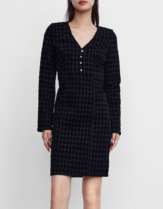 Ich habe V넥 데님 드레스