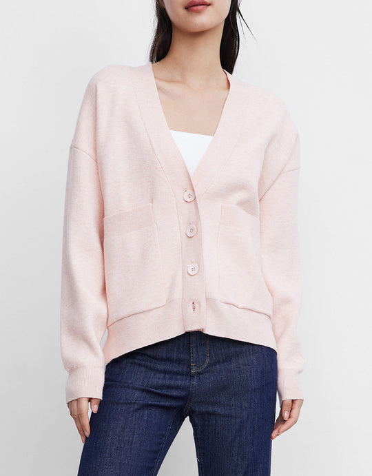 오프 숄더 V넥 가디건