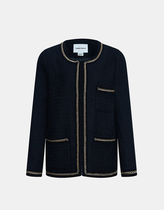 클래식 노칼라 트위드 자켓