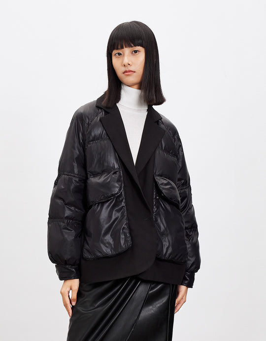 블랙 버튼업 오리털 패딩