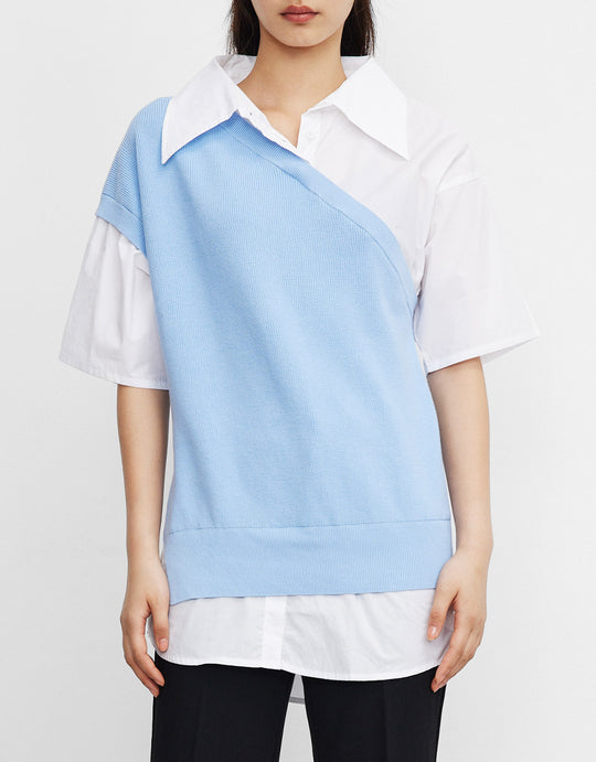 페이크 투피스 니트 티