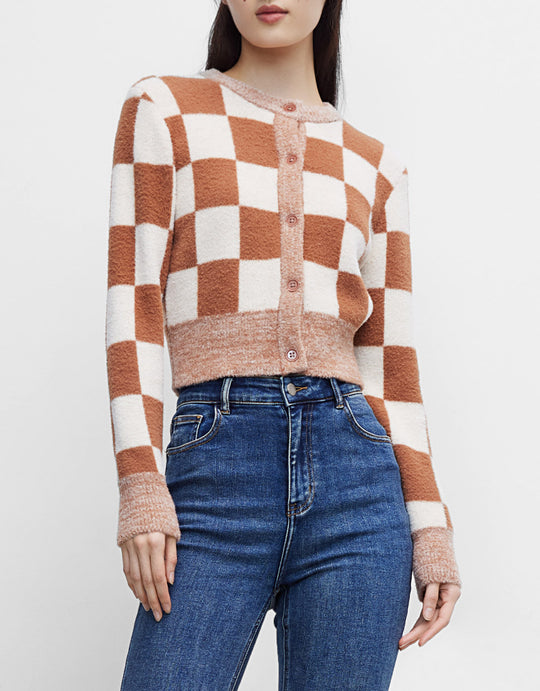 체크 무늬 버튼 업 가디건