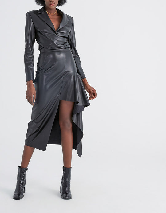 트위스트 프론트 인조 가죽 블레이저