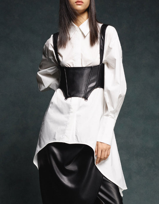 불규칙한 밑단 버튼 업 셔츠