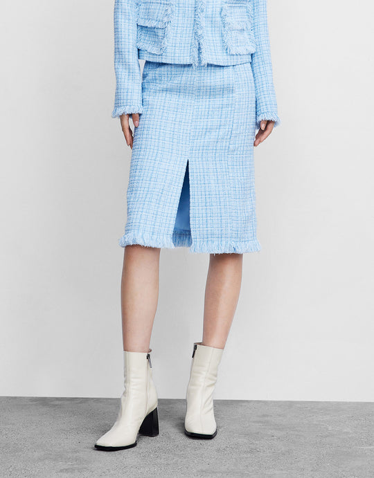 트위드 셋업 트임 스커트