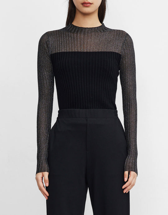 메쉬 요크 니트 티셔츠