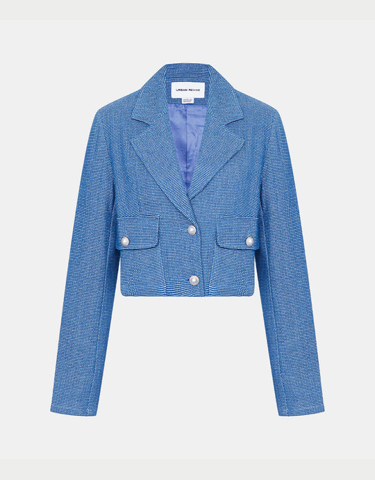 인조 진주 버튼 싱글 브레스트 데님 재킷