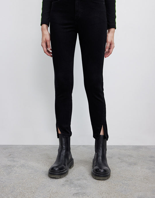 스플릿 헴 스키니 크롭 진