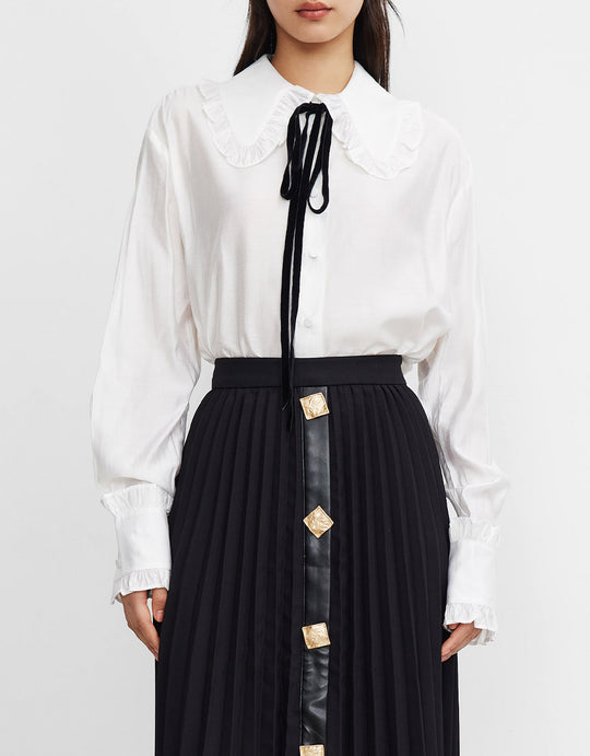 프릴 트리밍 인형 칼라 블라우스