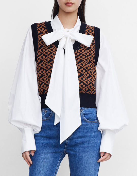 V넥 미디 니트 뷔에스트