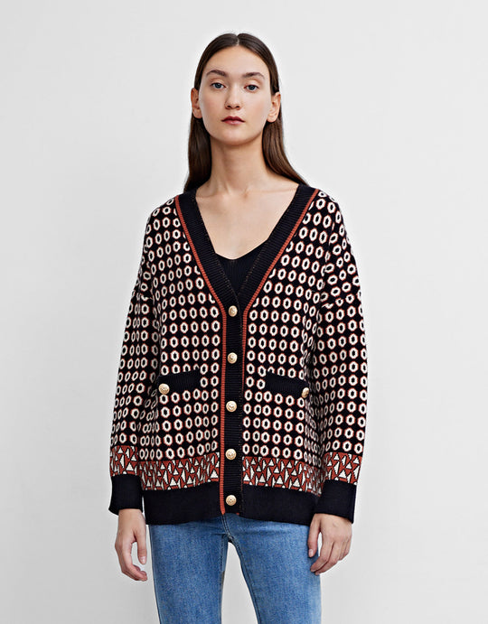 오프숄더 슬리브 V넥 니트 가디건