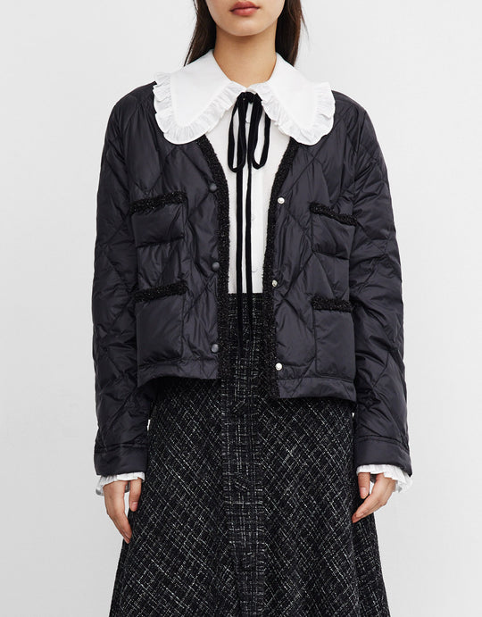 V넥 퀼팅 오리털 패딩