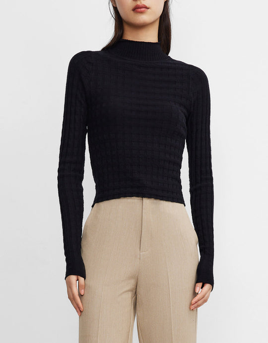 텍스처 터틀넥 티셔츠