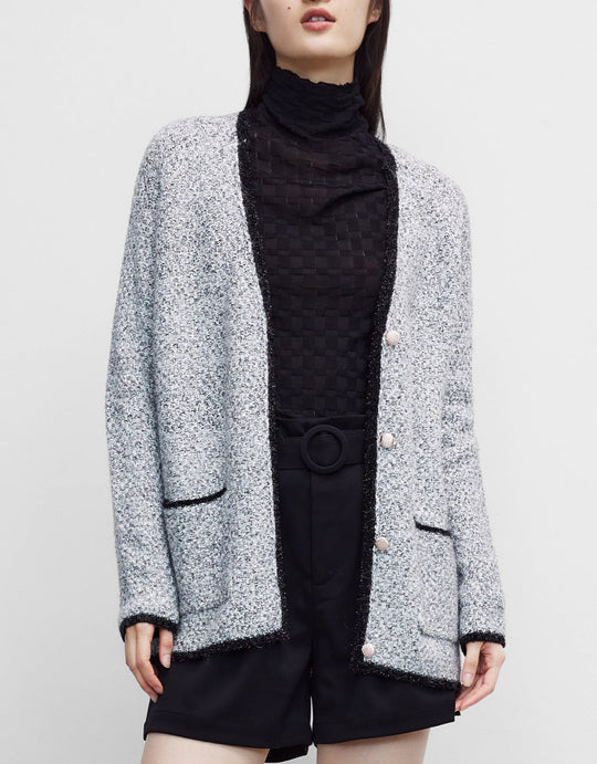 콘트라스트 트리밍 V넥 카디건