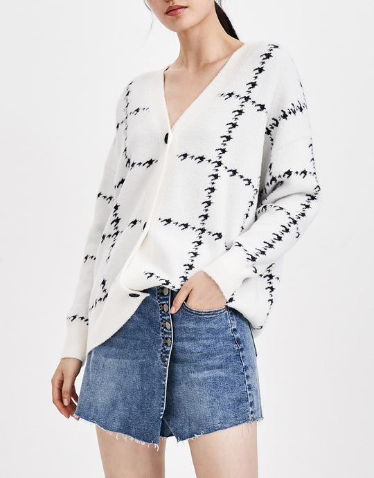 체크무늬 버튼업 가디건