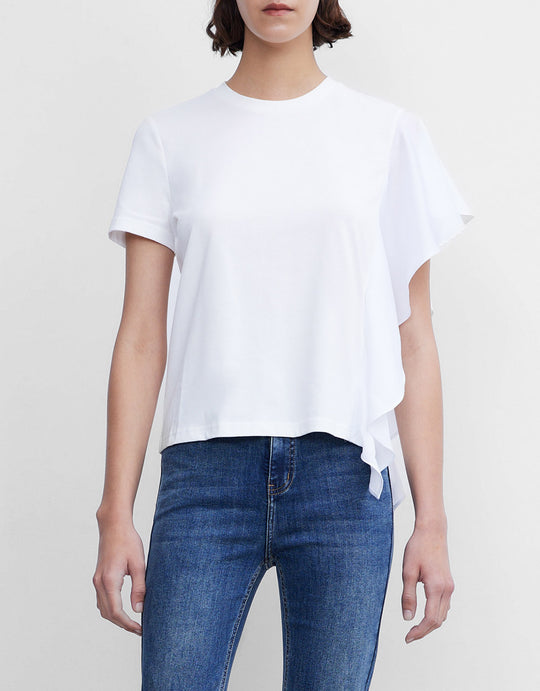 러플 트리밍 크루넥 티셔츠