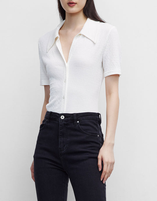 텍스처 버튼 프런트 셔츠