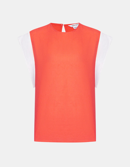 투톤 민소매 크루넥 블라우스