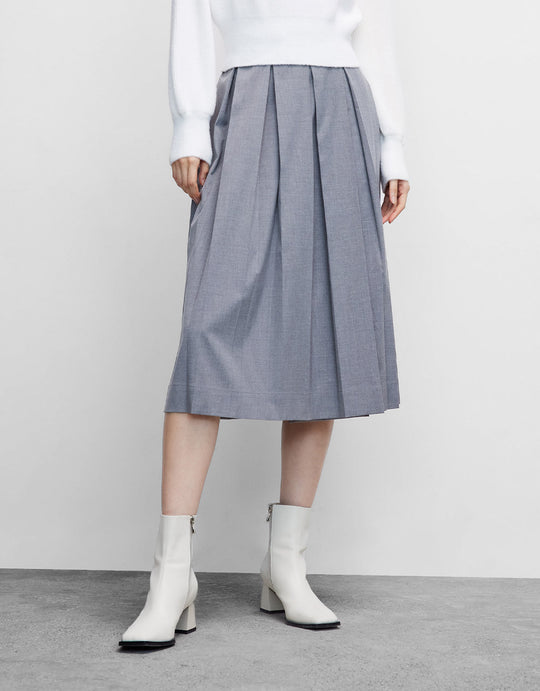 폴드 플리츠 미디 스커트