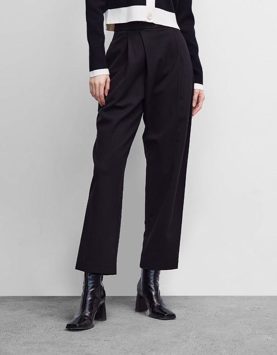 폴드 플리츠 테이퍼드 팬츠