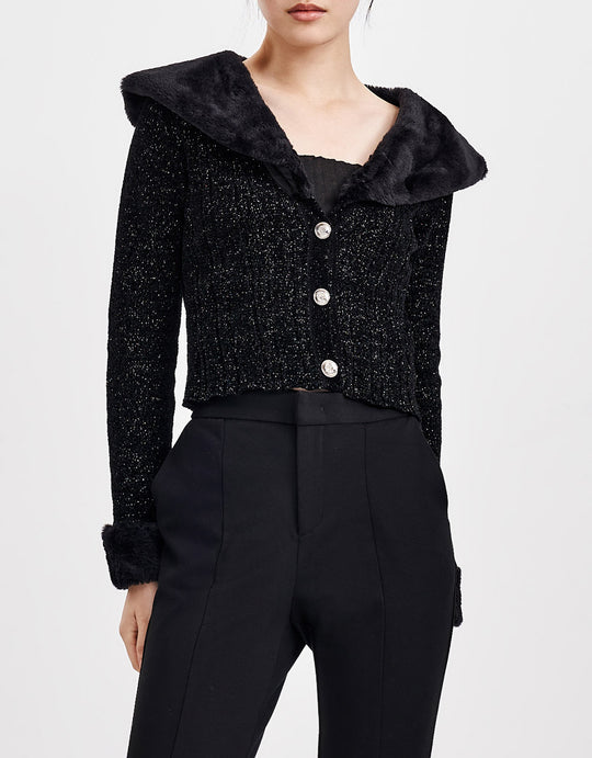 플러피 칼라 크롭 가디건