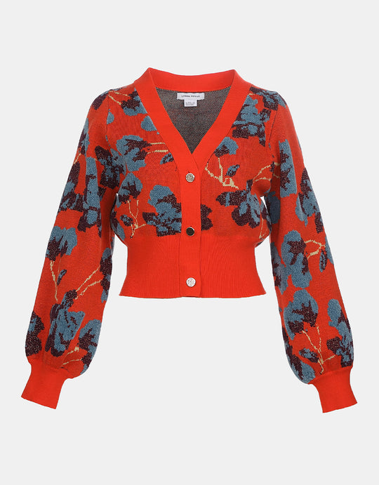 플로럴 패턴 크루넥 가디건