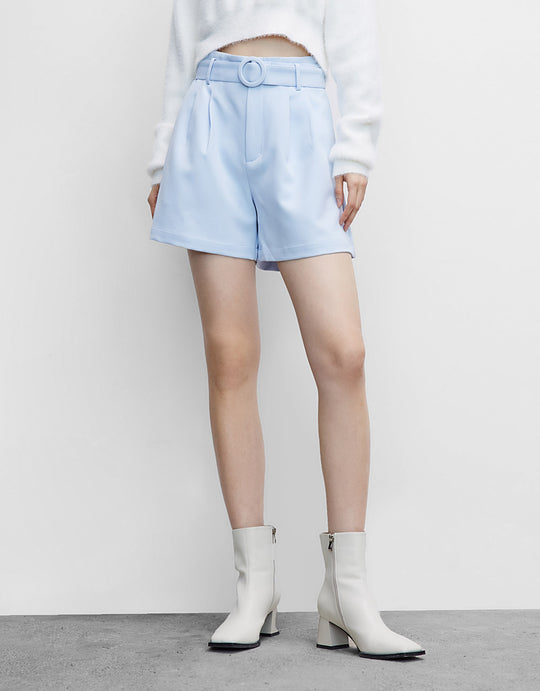 폴드 플리츠 벨트 쇼츠