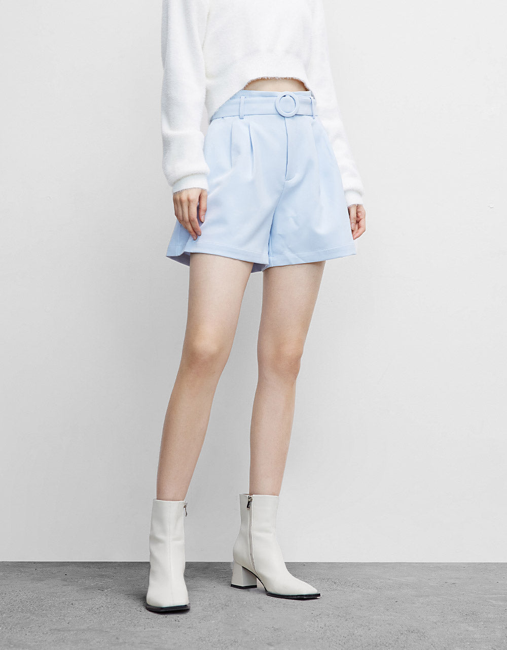 폴드 플리츠 벨트 쇼츠