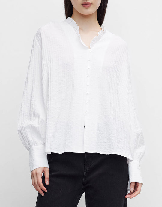 텍스처 프릴 트리밍 버튼 업 셔츠