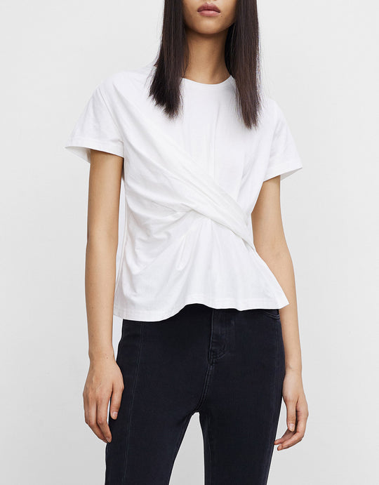 플리츠 프론트 크루넥 티셔츠