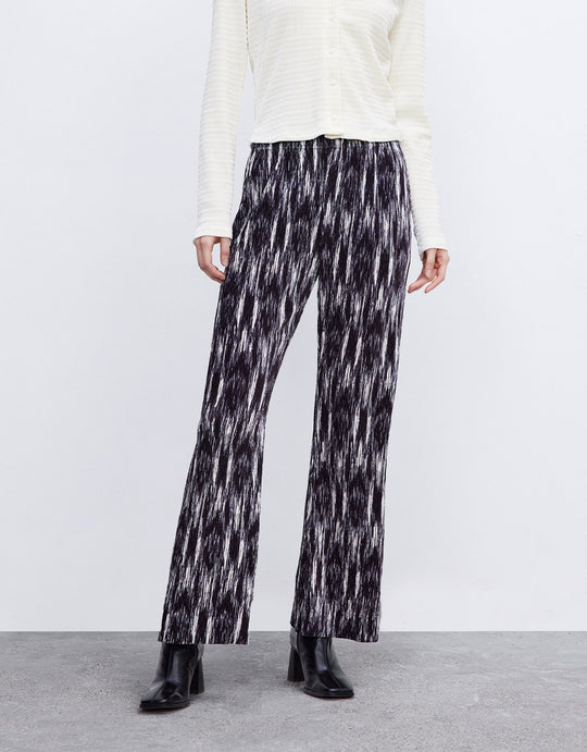 엘라스틱 웨이스트 올오버 프린트 플레어 레그 팬츠