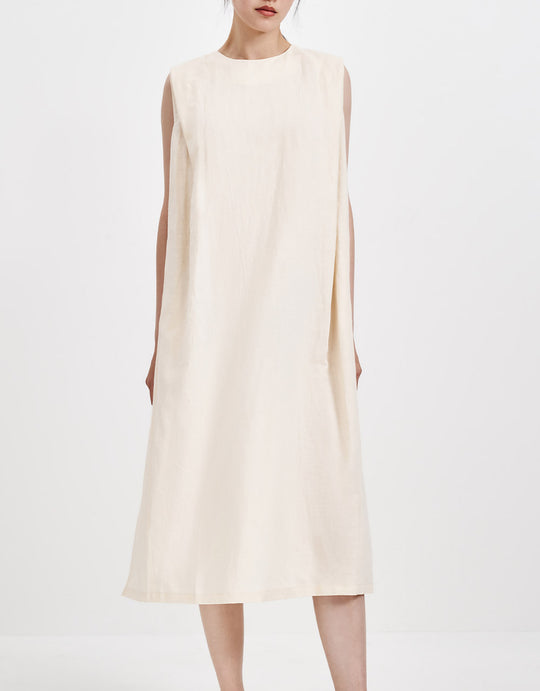 민소매 크루넥 미디 드레스