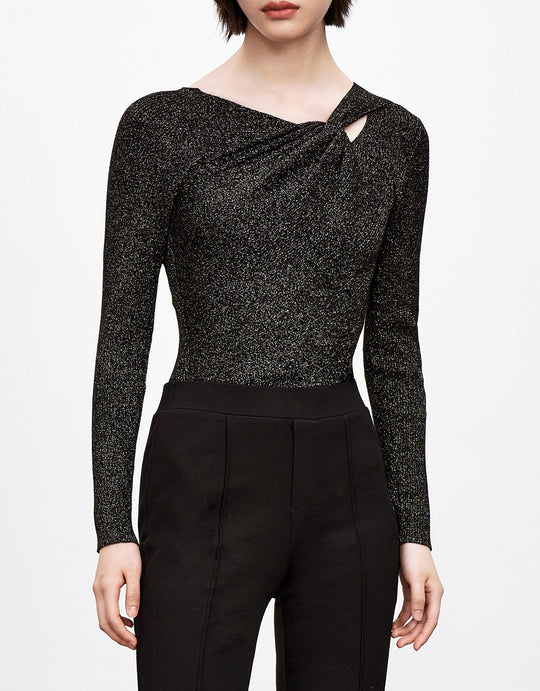 글리터 골지 니트 티셔츠