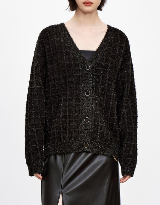 체크무늬 버튼업 가디건