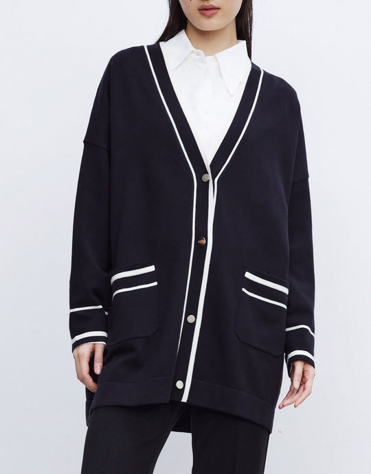 콘트라스트 트리밍 오픈 프론트 가디건