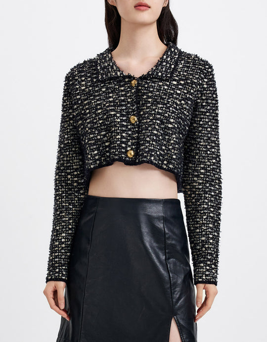 메탈 버튼 트위드 크롭 가디건