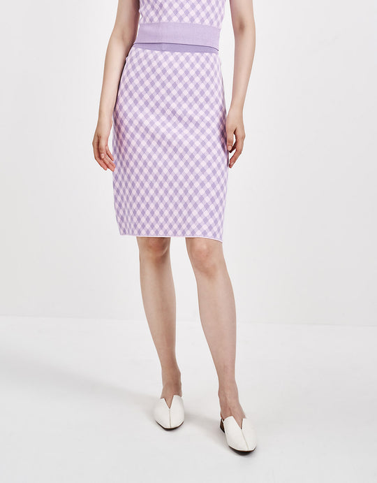 체크무늬 A라인 니트 스커트