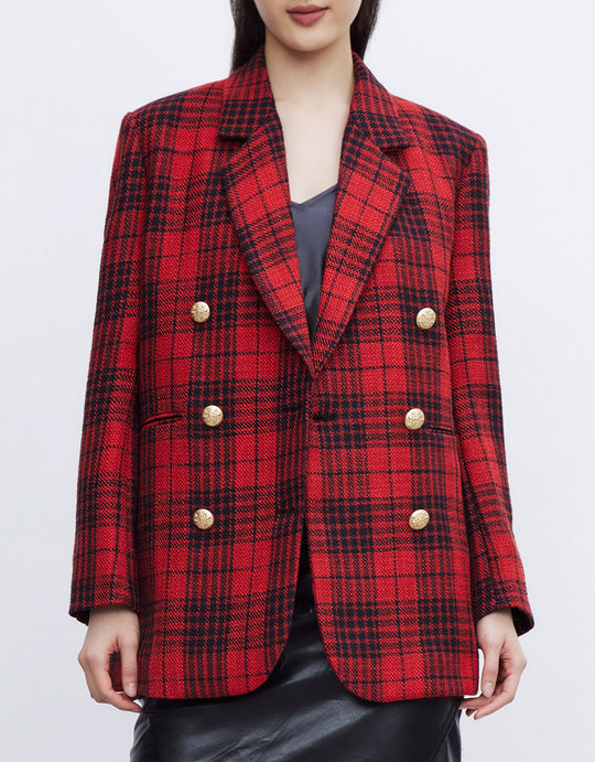 더블 브레스트 체크 패턴 코트