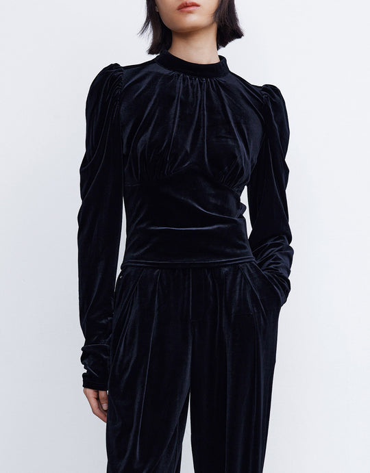 벨벳 퍼프 슬리브 핏 탑