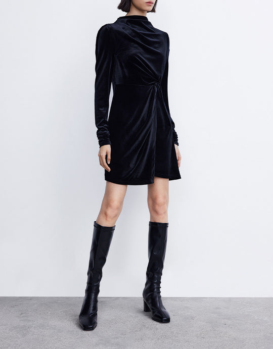 프론트 플리츠 벨벳 드레스