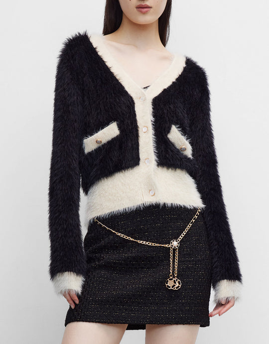 콘트라스트 트리밍 플러피 가디건