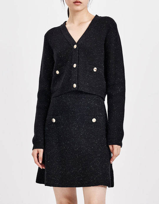 골지 니트 V넥 핏 가디건