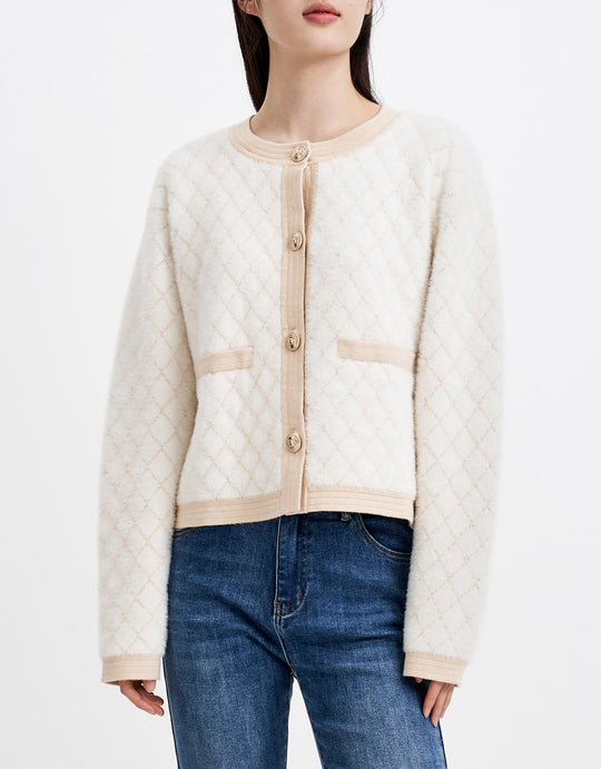 플러피 콘트라스트 트리밍 아가일 패턴 가디건