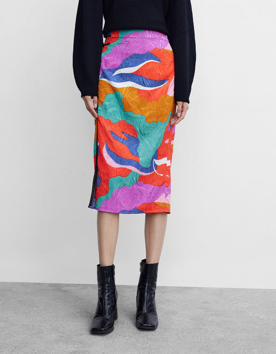 컬러블럭 프로그 버튼 스플릿 헴 스커트