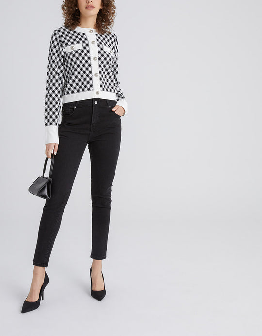 스탠다드 슬리브 스탠드 칼라 니트 가디건