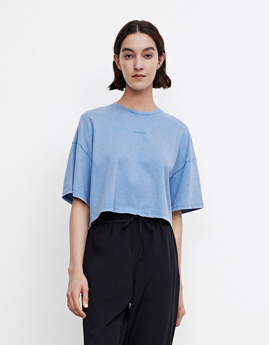 오프 숄더 크루 넥 루즈핏 티셔츠