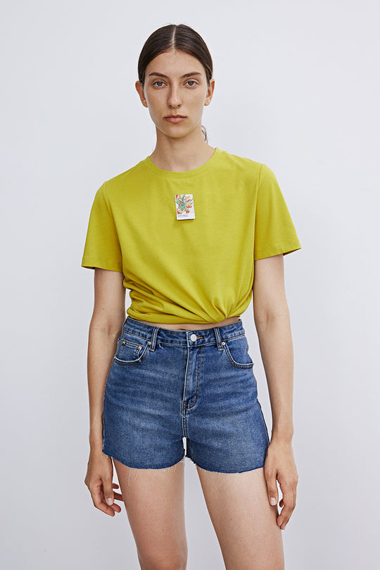 리브드 크루 넥 칼라 레귤러 티셔츠