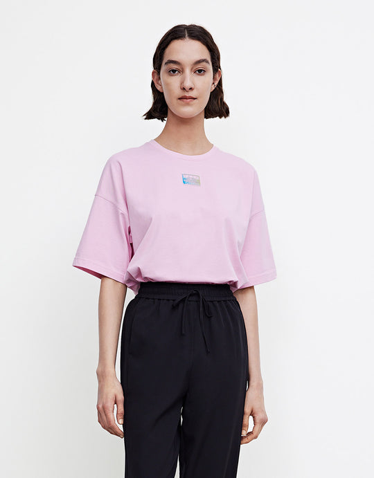 오프 숄더 골지 크루 넥 카라 루즈핏 티셔츠