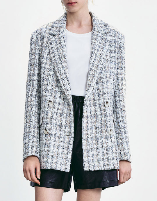 트위드 더블 브레스티드 블레이저
